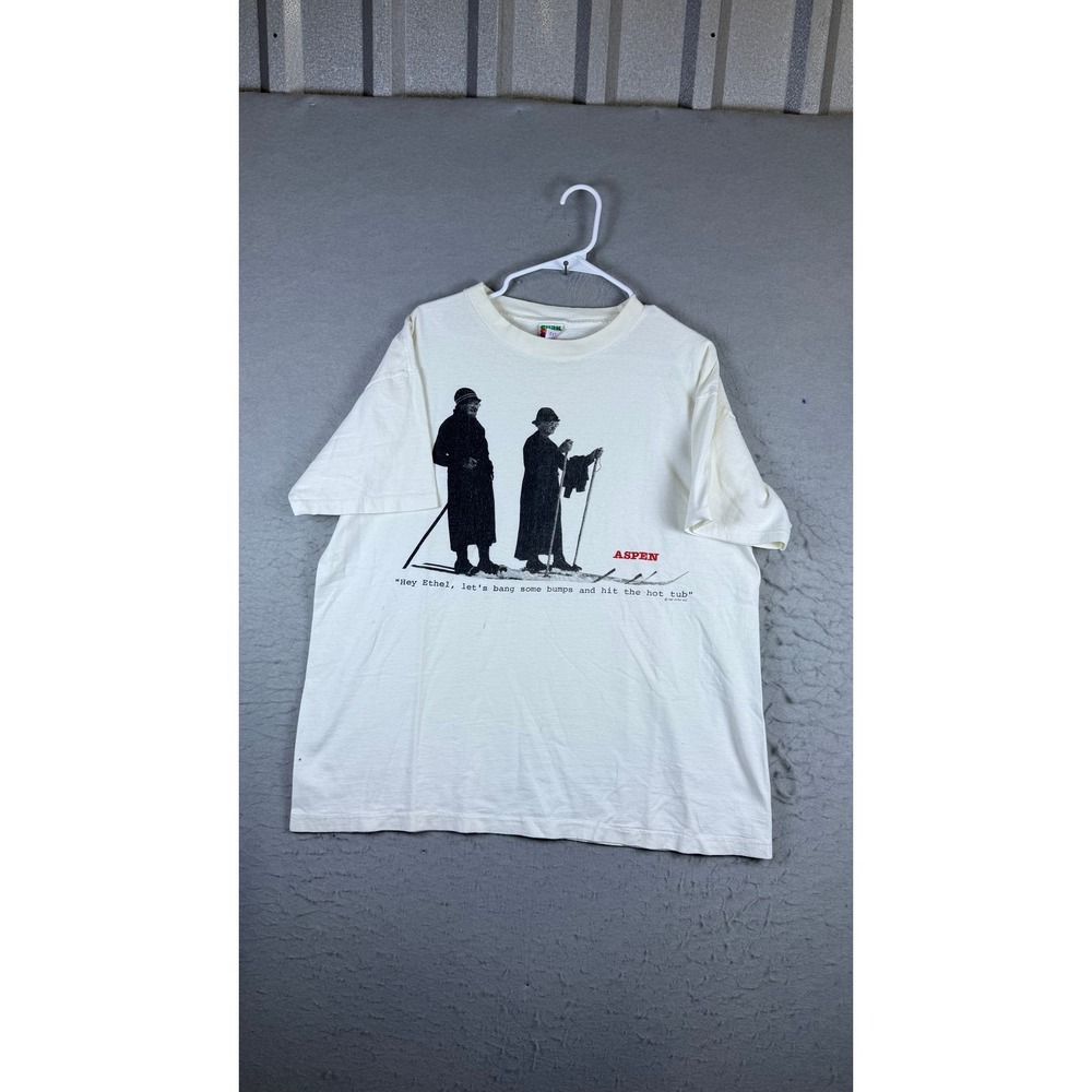 Cyrk T-Shirt Mens XL White Good Vintage 1987 Aspen Skiing Graphic USA Made 11704